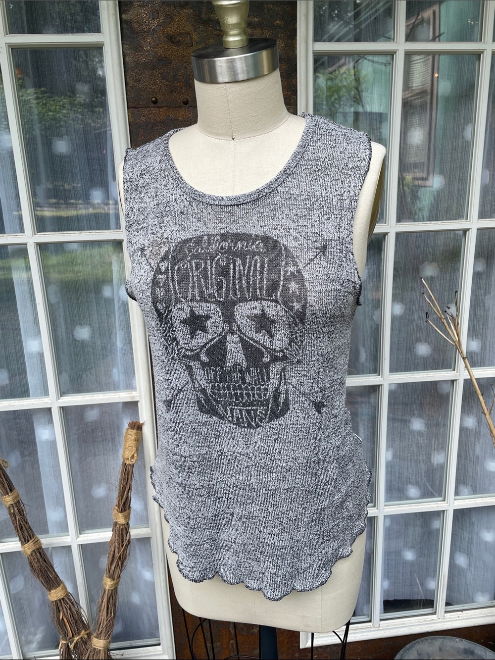 Vans Gray Marled Sleeveless Skull Graphic Tank